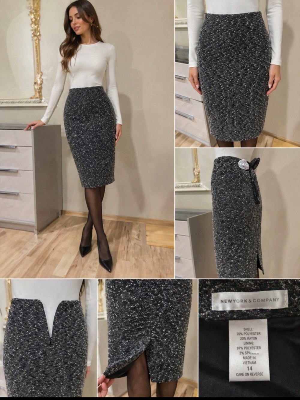 New York & Company Black Sparkle Tweed Pencil Skirt #49